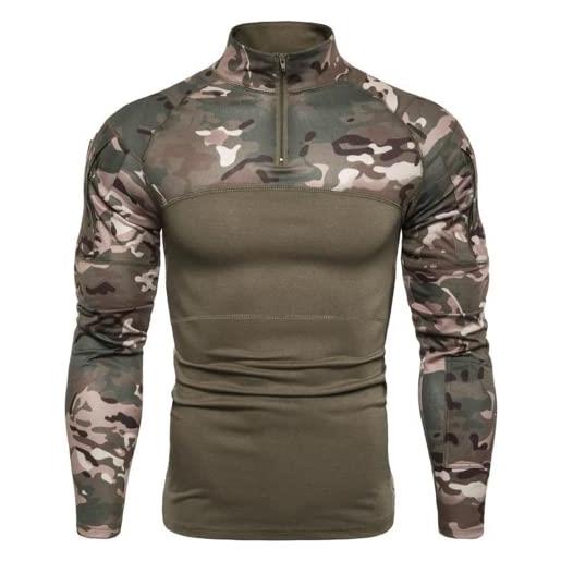 OHXSM magliette da combattimento militari tattiche da uomo manica lunga 1/4 zip slim fit camo army t-shirt da escursionismo con tasche maglietta tattica militare da esterno slim fit maglietta da esterno