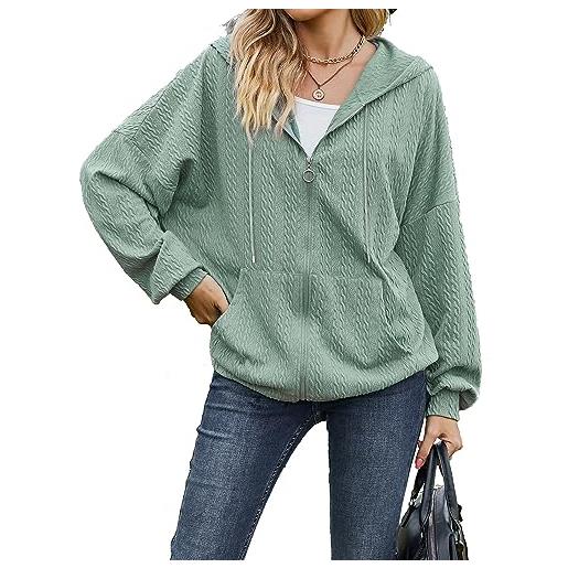 Yeenily donna felpa con cappuccio manica lunga zip solido classica maglia giacca casual hoodie oversize fashion top(verde scuro, s)