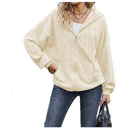 Yeenily donna felpa con cappuccio manica lunga zip solido classica maglia giacca casual hoodie oversize fashion top(albicocca, l)