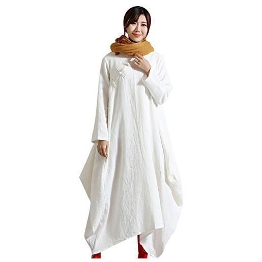 Youlee donna lungo manica cotone biancheria lanterna vestito bianca
