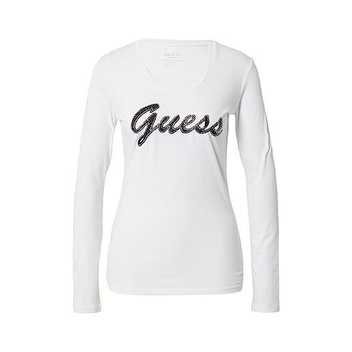 GUESS t-shirt girocollo manica lunga logo in strass donna bianco w3ri15j1314-g011-m