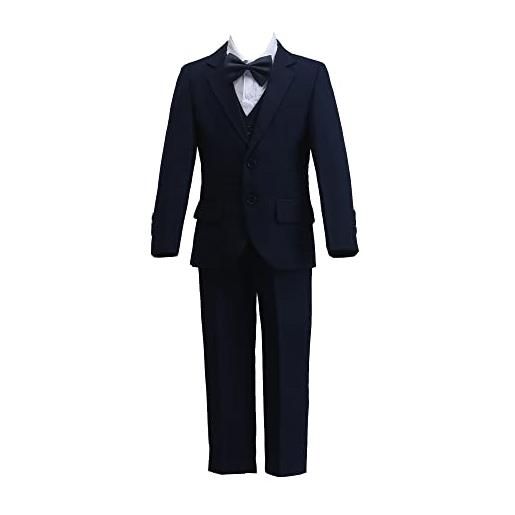 Generico abiti elegante completi per ragazzi con la camicia pantaloni gilet e papillon 5 set con la vita regolabile (standard, 10 anni, nero)