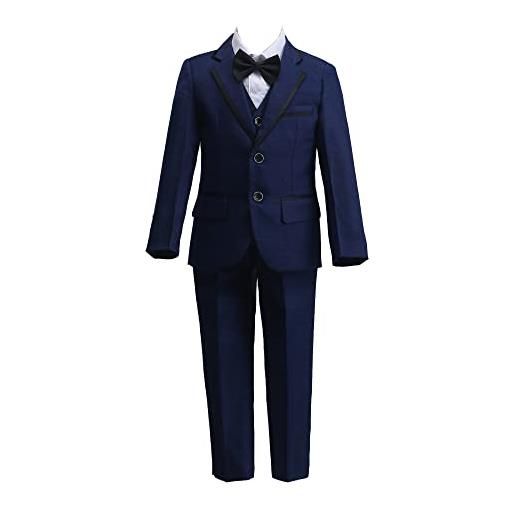 Generico abiti elegante completi per ragazzi con la camicia pantaloni gilet e papillon 5 set con la vita regolabile (standard, 16 anni, blu)