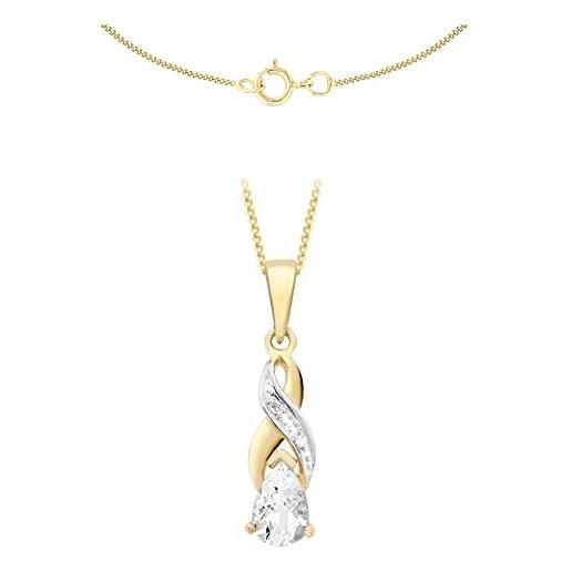 Carissima gold collana con pendente da donna in oro giallo, bianco 9k (375) con diamante e acquamarina, 0.01ct, 46 cm