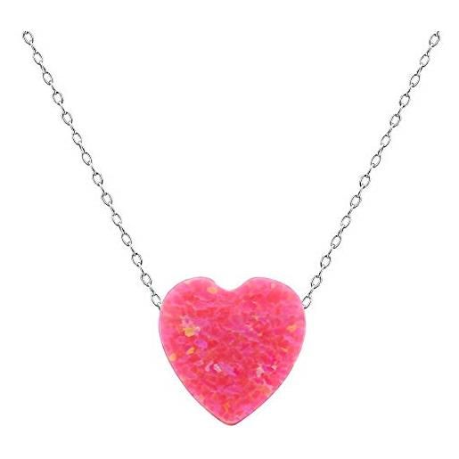 ZeSen Jewelry cuore carino forma di opale di fuoco del pendente della pietra argento 925 girocollo collana opale gioielli (rosa)