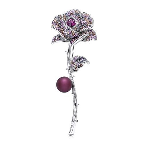 SUE'S SECRET spilla elegante e unica con perle a forma di rosa con cristalli austriaci di alta qualità, regalo per mamma, signore, compleanno, san valentino, bouquet, matrimonio, ballo di fine anno, gioielli per