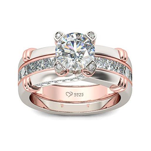 Jeulia anelli a fascia con diamanti donna set di anelli intercambiabili in argento sterling cz set di promesse nuziali per anniversario di fidanzamento (oro rosa, 10.5)