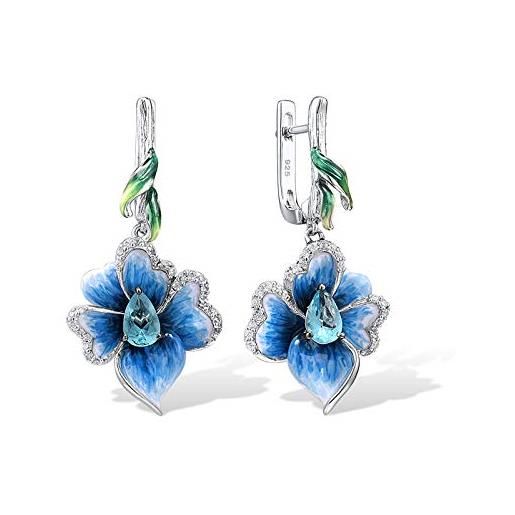 Santuzza orecchini a forma di cuore in argento sterling 925 squisito trifoglio blu smalto orecchino gioielli fini per le donne