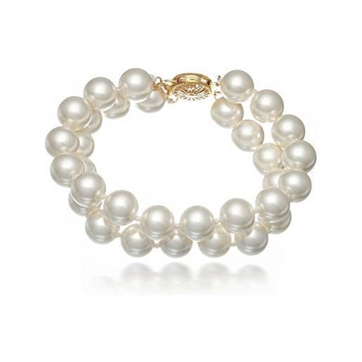 Schmuckwilli tahiti 2-fila donna conchiglia bracciali di mallorca perle di perle vera conchiglia bianca 20cm mb0027-20 (8mm)