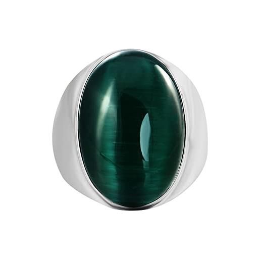 Lieson anello in acciaio inox anelli uomo hip hop, anelli di fidanzamento uomo anello con zircone uomo pietra opale ovale verde argento anelli con misura 27
