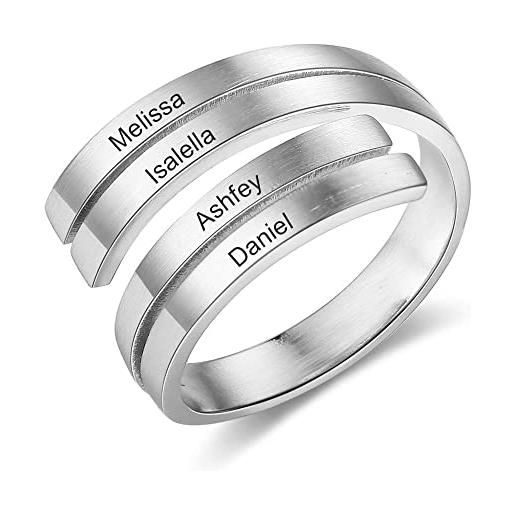 kaululu anello donna personalizzato con nome incisione anelli croce in acciaio inossidabile per famiglia bff sorella madre personalizzabile regalo compleanno per mamma (4 names)