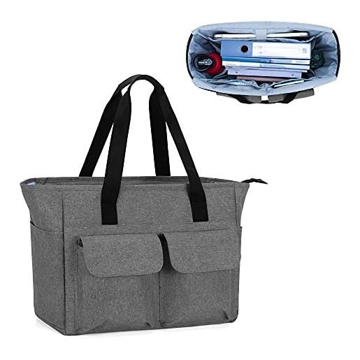 CURMIO borsa tote per insegnante da donna, grande borsa da lavoro con scomparto per laptop da 15.6, solo borsa, grigio