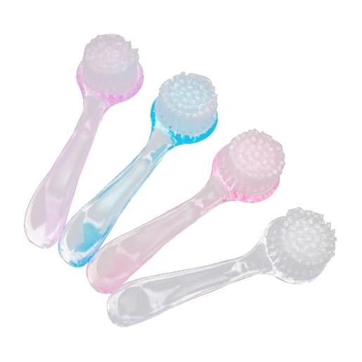 Healifty 4 spazzole per la pulizia del viso manuali, massaggi, setole morbide, manico lungo (colore casuale)