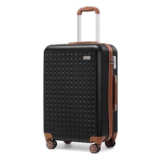 Kono valigia trolley da 55cm rigida e leggero valigie con tsa lucchetto e 4 ruote girevoli (nero)