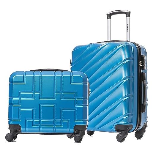 R.Leone valigia set 2 pezzi 56x45x25 cm + 45x36x20 cm easy. Jet trolley bagaglio a mano in abs 4 ruote 2130 (set 2 pezzi s+xs, azzurro)