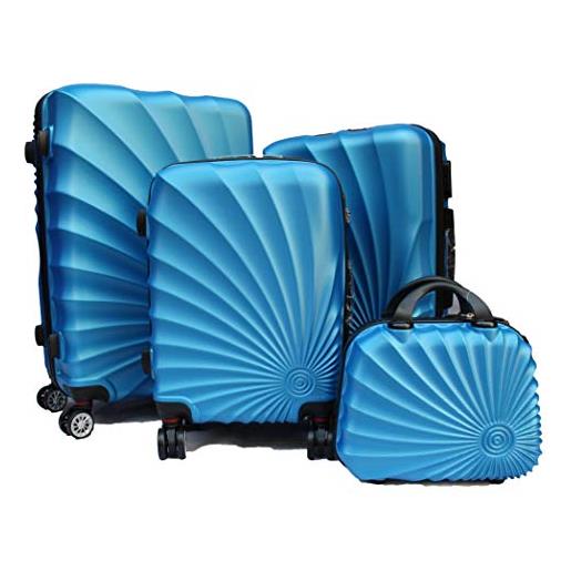 R.Leone valigia da 1 pezzo fino a set 4 trolley rigido grande, medio, bagaglio a mano e beauty case 4 ruote in abs 2092 (azzurro, set 3 s m l)