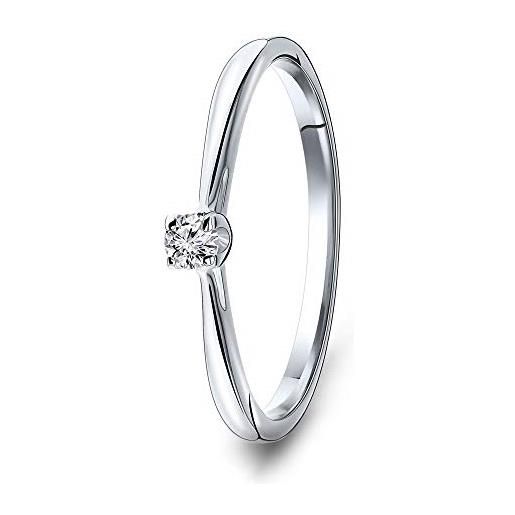 Miore anello da donna solitario diamante anello di fidanzamento in oro bianco 9 carati/oro 375 diamante brillante 0,07 ct, oro