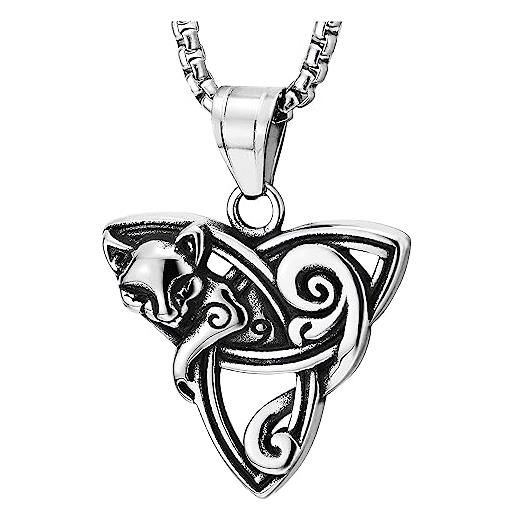 COOLSTEELANDBEYOND collana ciondolo da uomo e donna in acciaio inossidabile con nodo celtico trinity knot e volpe