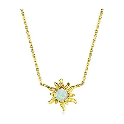 KristLand s925 collana in argento sterling con opale collana con ciondolo a forma di sole semplice e squisita regalo da donna lunghezza regolabile color oro