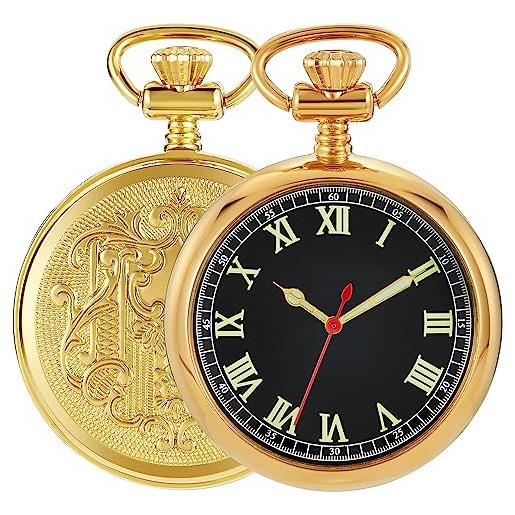 Tiong orologio da tasca vintage in acciaio rame meccanico a carica manuale steampunk orologi da tasca con catena e scatola regalo, 31-glod, classico