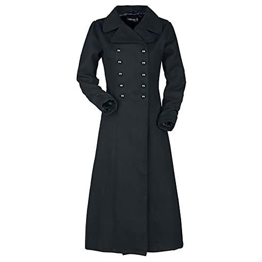 Gothicana by EMP donna cappotto lungo militare nero con doppi bottoni l