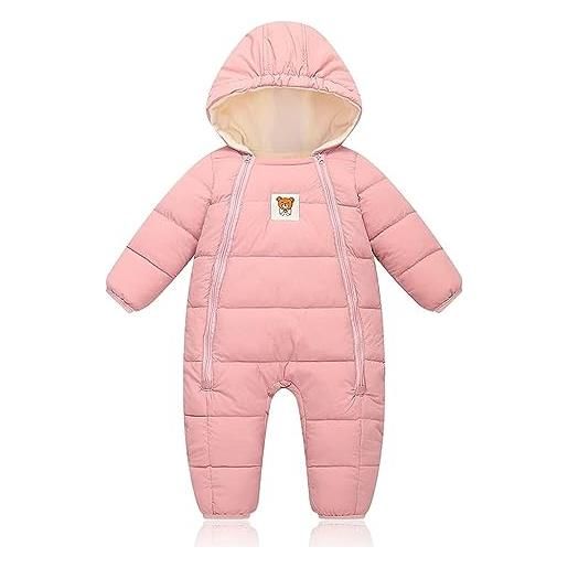 BRONG inverno bambino ragazzi tuta da neve pagliaccetto caldo con cappuccio neonato bambinepile abbigliamento da neve cappotto doppia cerniera abbigliamento rosa 6-12 mesi
