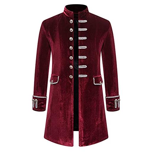 UJDKCF giacca da uomo vintage vintage giacca in velluto rosso steampunk cappotto vittoriano gotico formale wine red xxl