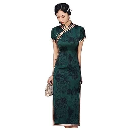 NELLN cinese vintage cheongsam verde scuro migliorato retrò repubblicano elegante abito lungo sottile qipao abbigliamento tradizionale for le donne (color: green, size: l)