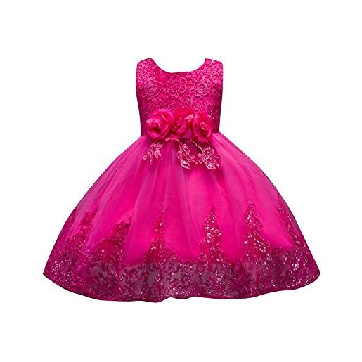 Anyu ragazze bambine paillettes abito principessa con fiori in tulle rose 120