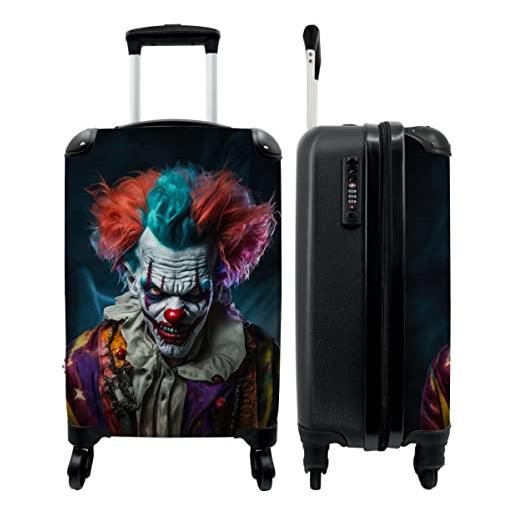 NoBoringSuitcases.com® valigia a mano trolley valigia a rotelle piccola valigia da viaggio con 4 ruote - clown - trucco - costume - ritratto - horror - bagaglio da tavolo