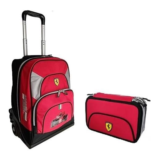FCP Ferrari trolley zaino ferrari organizzato rosso + astuccio 3 zip completo + omaggio portachiave fischietto + 10 penne colorate + segnalibro