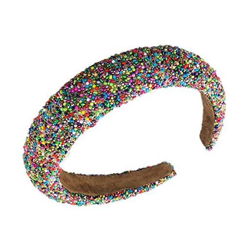 HUANMAYE 1 fascia larga alice con strass, accessori per capelli imbottiti con glitter, con perle impreziosite di cristallo, elastico senza scivolamento, anacardi per donne adulte (arcobaleno)