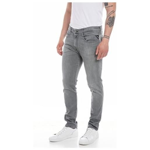 Replay jeans anbass slim fit da uomo con power stretch, grigio (medium grey 096), w30 x l34