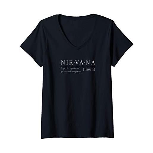 Trendy Apparel donna trendy nirvana definition a place of happiness maglietta con collo a v
