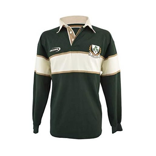 Lansdowne irlandese rugby polo maglia da uomo verde botiglia 100% cotone con acetosella e manica lunga (s)