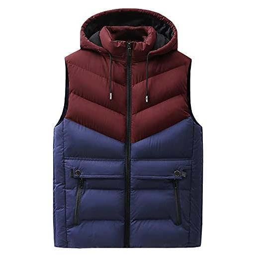 AIEOE giacca senza maniche da uomo, invernale, caldo, con cappuccio, con cerniera, ultra leggera, piumino, blu-2, xl