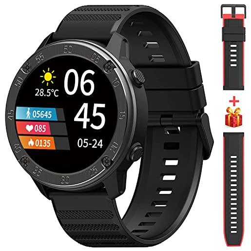 IOWODO smartwatch da uomo, 1,3, colore touch screen, fitness tracker ip68, impermeabile, smartwatch sportivo, orologio da polso con frequenza cardiaca, monitor del sonno, contapassi, per ios android, 