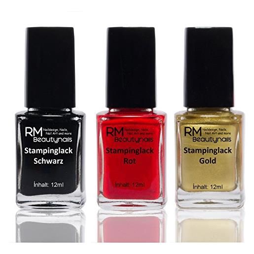 RM Beautynails set di 3 smalti per stamping da 12 ml, colore nero, rosso, oro, germania