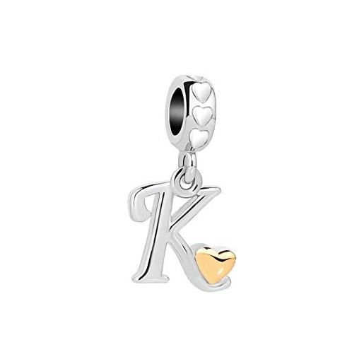 MiniJewelry - charm da donna a-z, con lettera iniziale a z, per braccialetti con ciondolo a forma di cuore, colore bianco, 4,6 mm, adatto a braccialetti pandora e rame, cod. 018anew_k