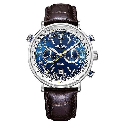 Rotary | cronografo henley da uomo | quadrante blu | cinturino in pelle marrone gs05235/05