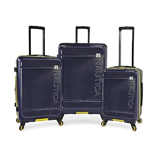 Nautica roadie - set di 3 valigie rigide, blu navy/giallo. , roadie - set di 3 valigie rigide