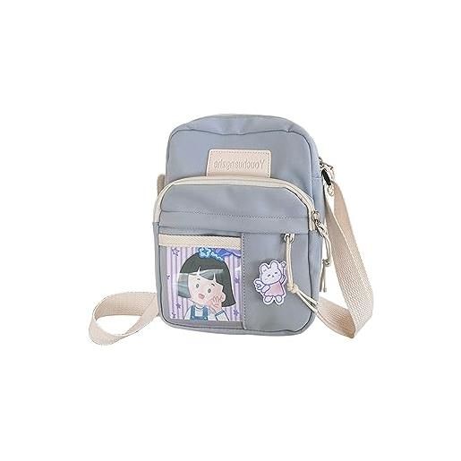 PORRASSO kawaii borsa a tracolla per ragazze borse a spalla multitasche nylon borsetta carina borsa messenger per viaggio uso quotidiano blu a