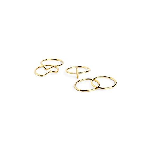 SINGULARU - pack 5 anelli nefertiti oro - anello in ottone con finitura placcata in oro 18kt - gioielli da donna - varie finiture e misure - misura 12