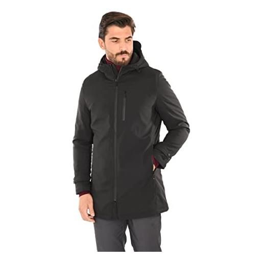 Ciabalù parka uomo invernale lungo imbottito con cappuccio tessuto tecnico elegante impermeabile (nero, 58)