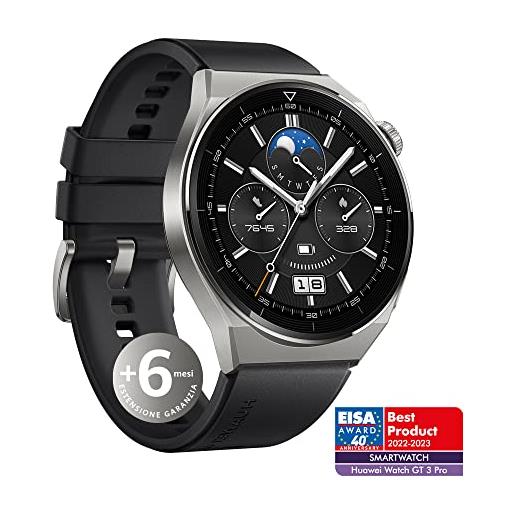 HUAWEI watch gt 3 pro 46mm smartwatch orologio uomo, quadrante in vetro zaffiro, monitoraggio della salute 24h, durata batteria fino a 14 giorni, 5atm, gps, fluoroelastomero+6 mesi estensione garanzia