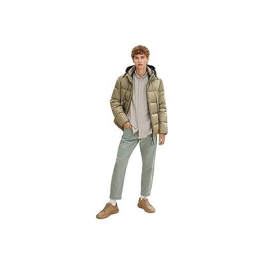 TOM TAILOR Denim giacca con cappuccio rimovibile, uomo, verde (dusty olive wording design 30503), xxl