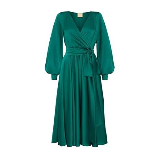 Swing Fashion allison | grün midi donna elegante festivo | vestito da festa sera | abiti da sposa abito da ballo | scollo a v | manica lunga | verde | 38 (m), m