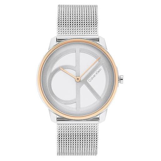 Calvin Klein orologio analogico al quarzo unisex con cinturino in maglia metallica in acciaio inossidabile argentato - 25200033