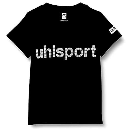 uhlsport essential promo, maglietta a mancihe corte con logo, nero (schwarz), xxs