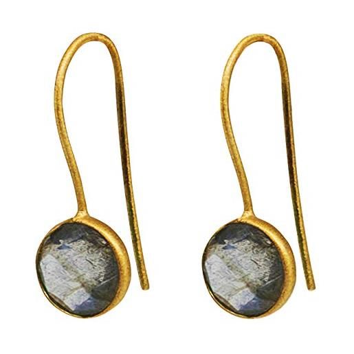 Vurmashop orecchini con pietra semipreziosa labradorite placcati in oro 18 k - orecchini con gemma naturale da donna - orecchini pendenti piccoli rotondi